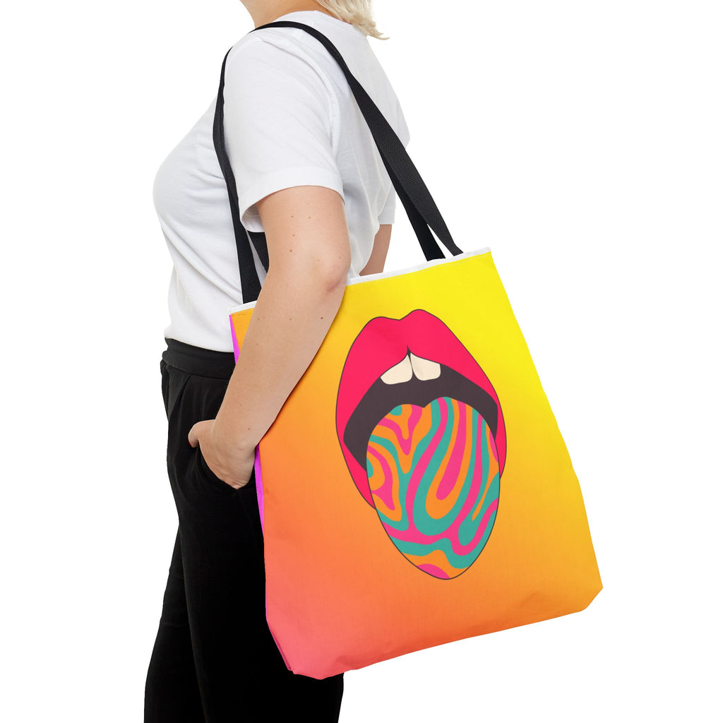 👄🌈 60s–70s Psychedelic Lips & Tongue Tote Bag ✨🍄