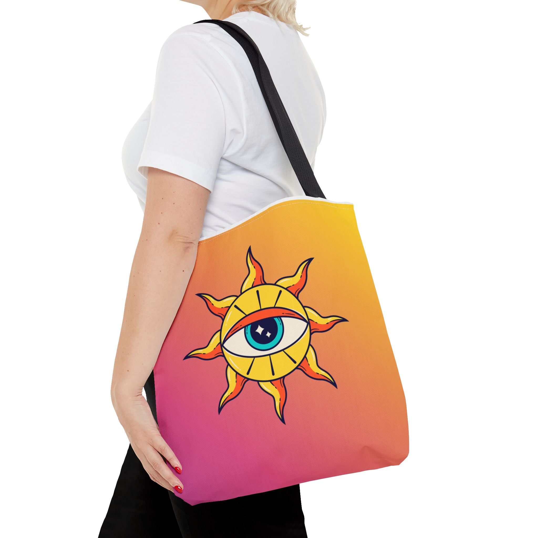 🌞👁️ 70s All-Seeing Eye Sun Design Tote Bag ✨🌿