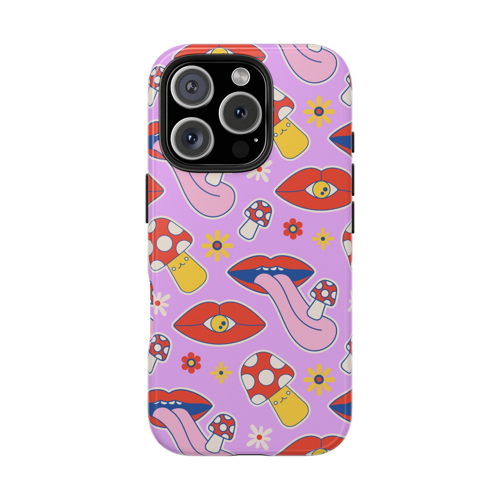 70s Lips Mushrooms Flower Power Purple Phone Case 💜🍄🌼