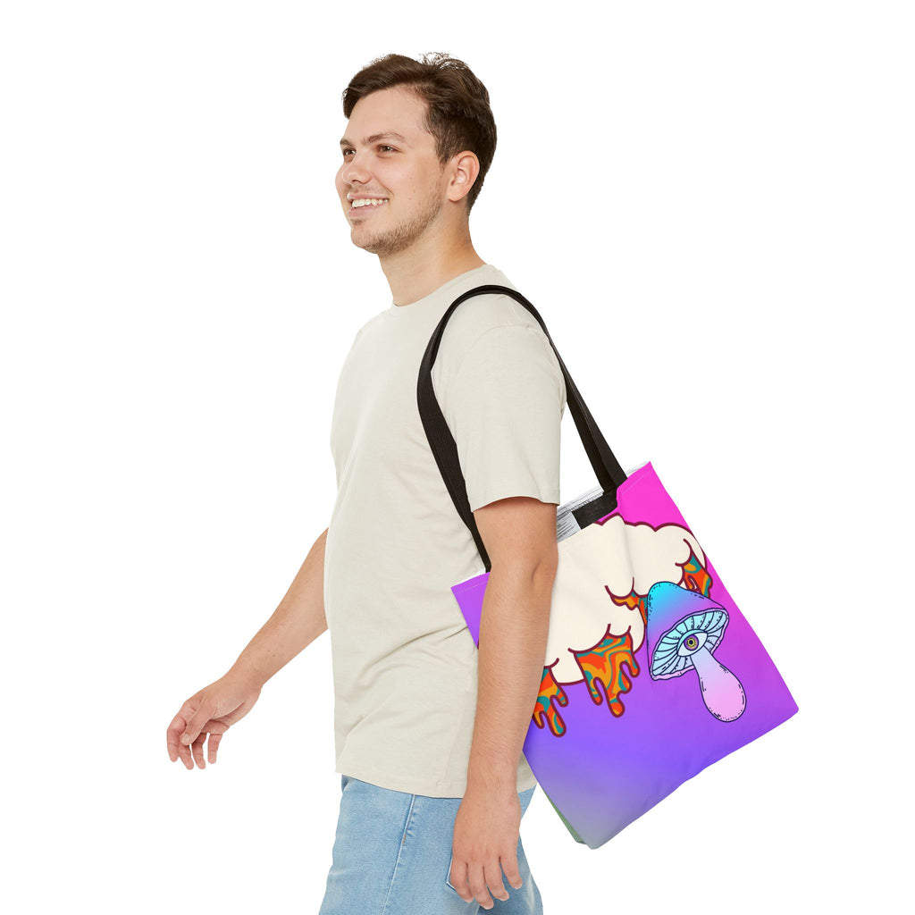 🍄☁️ 70s Trippy Cloud & Mushroom Tote Bag 🌈✨