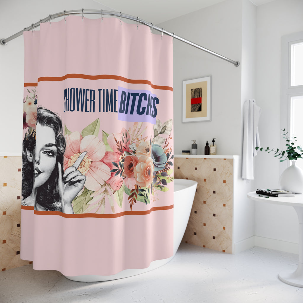🚿 Vintage Retro Shower Time Bitches Shower Curtain