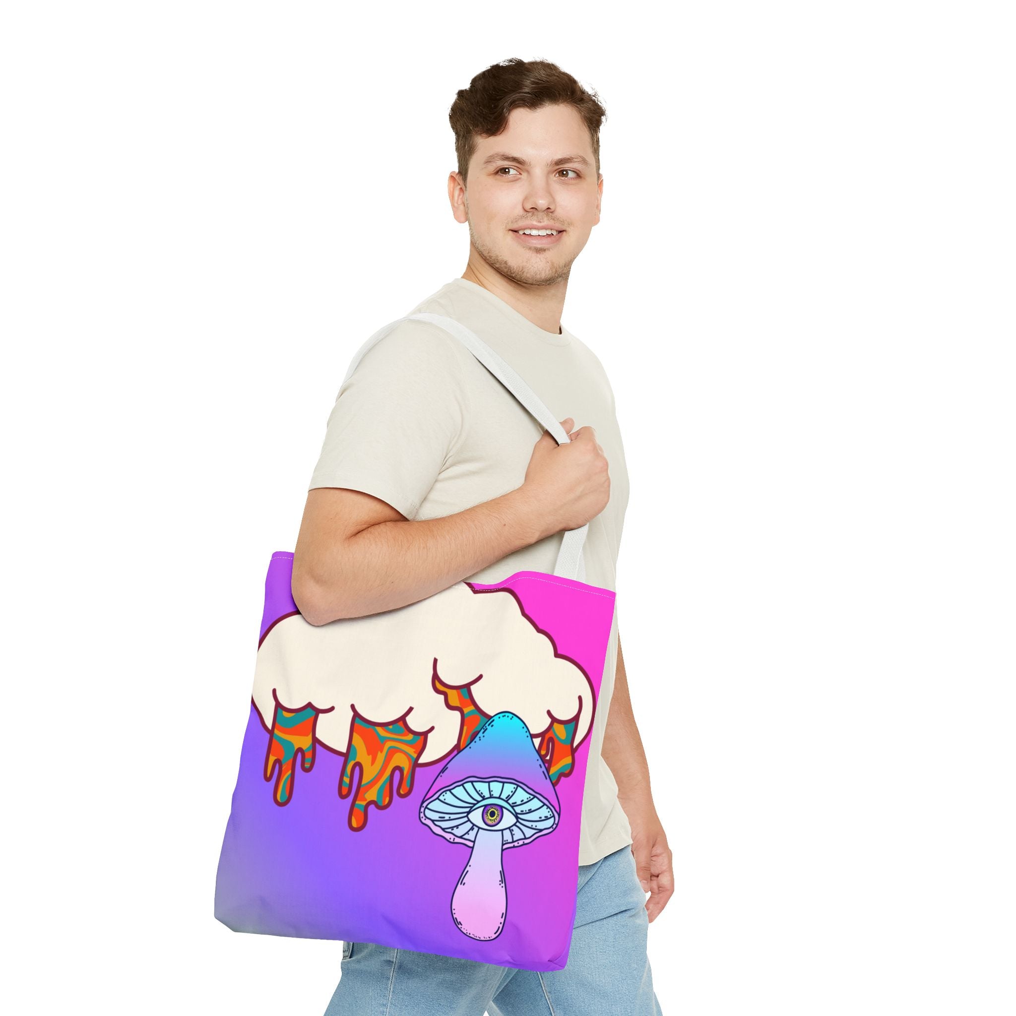🍄☁️ 70s Trippy Cloud & Mushroom Tote Bag 🌈✨