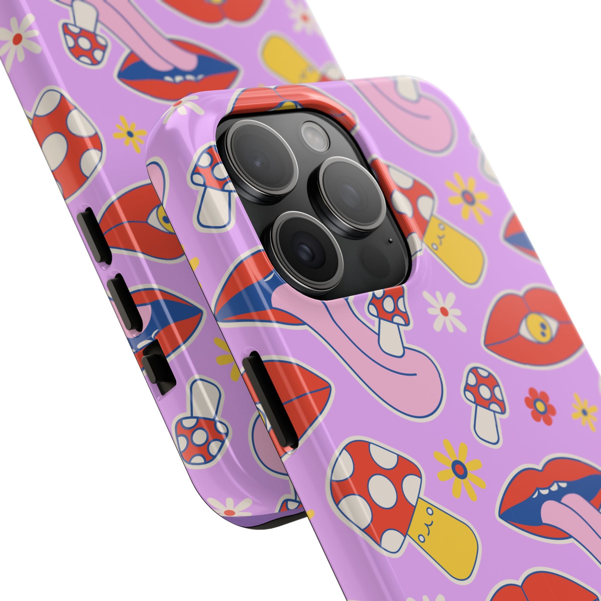70s Lips Mushrooms Flower Power Purple Phone Case 💜🍄🌼