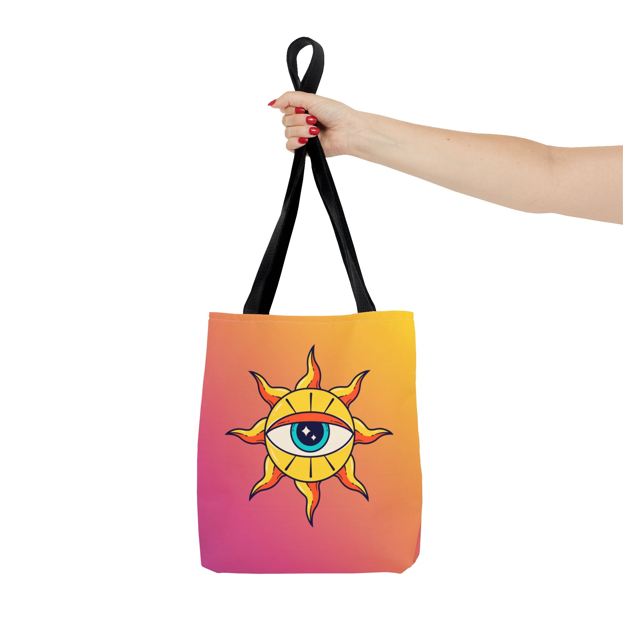 🌞👁️ 70s All-Seeing Eye Sun Design Tote Bag ✨🌿