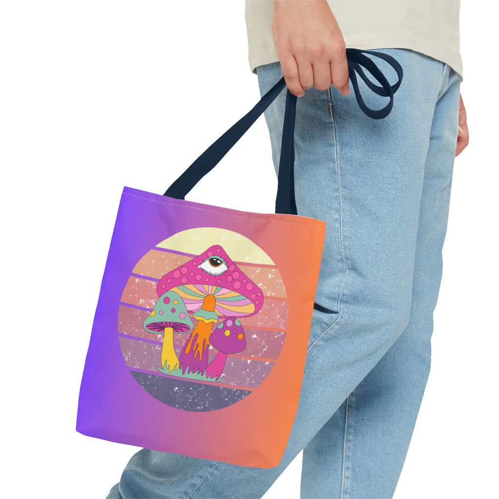 🍄🎶 70s Trippy Mushroom Synthwave Tote Bag 🌈✨