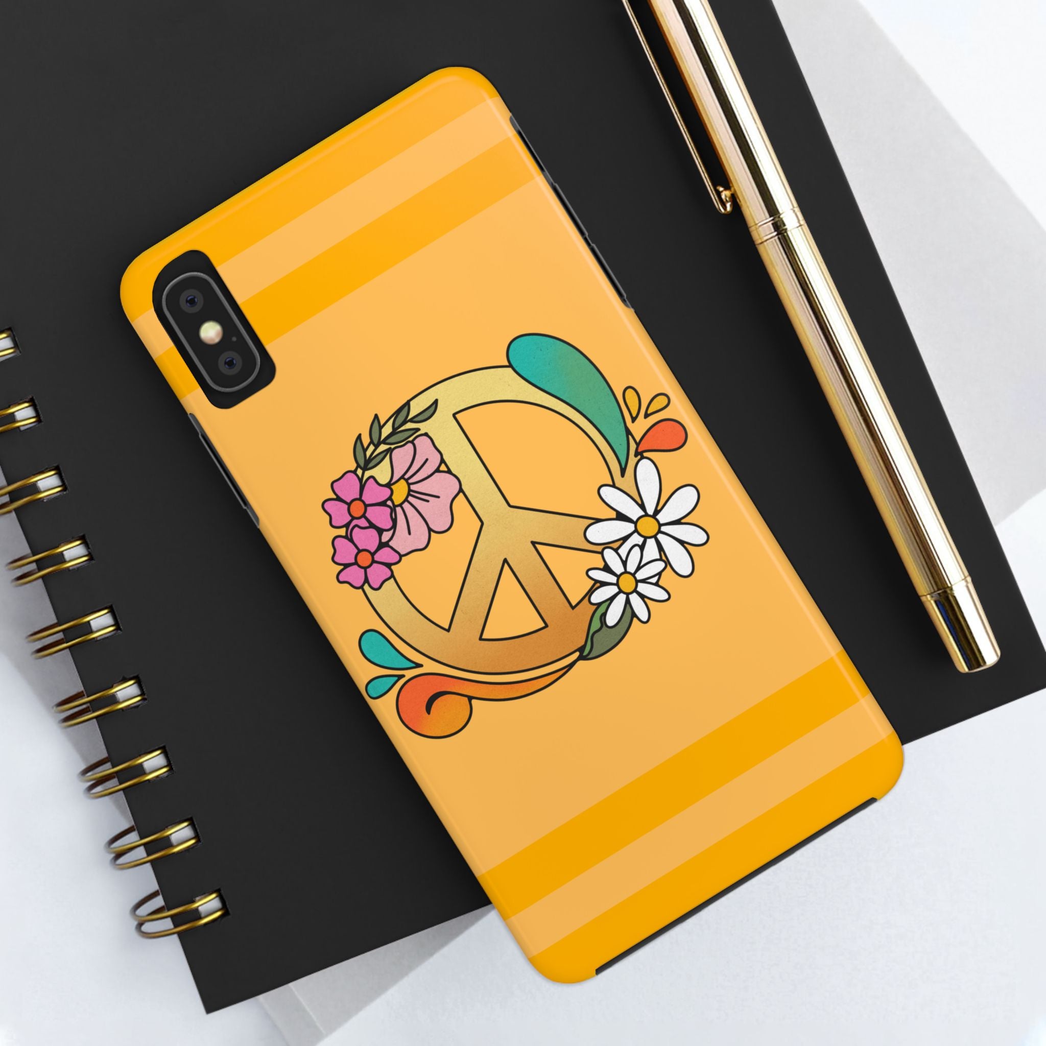 60s–70s Yellow Peace Sign Phone Case ✌️📱