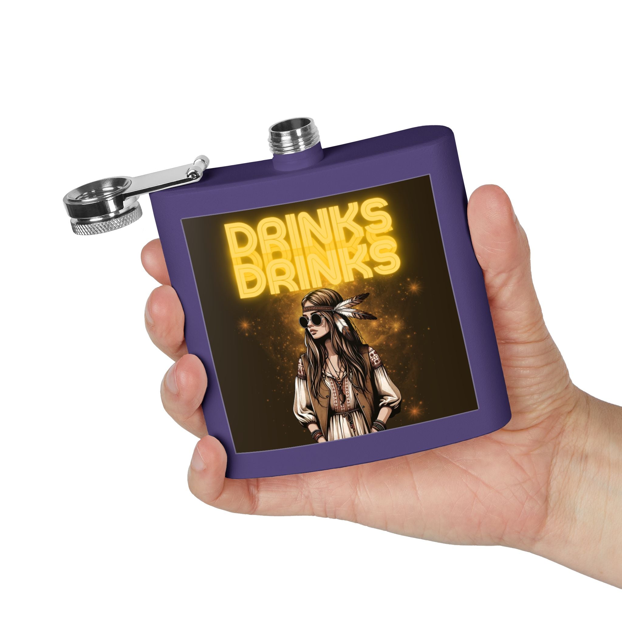 Drinks Drinks Drinks – Hippie Woman Vintage Flask
