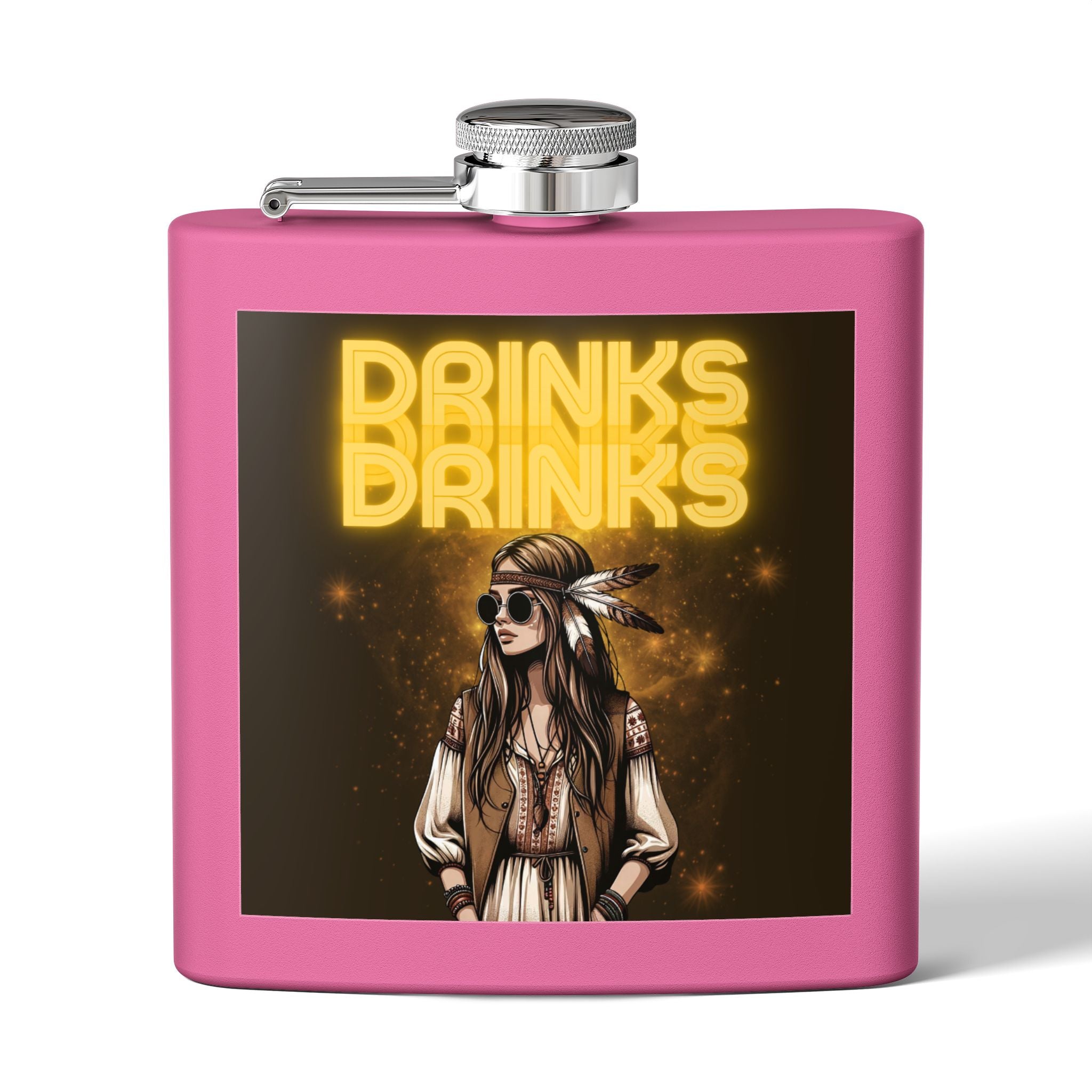 Drinks Drinks Drinks – Hippie Woman Vintage Flask