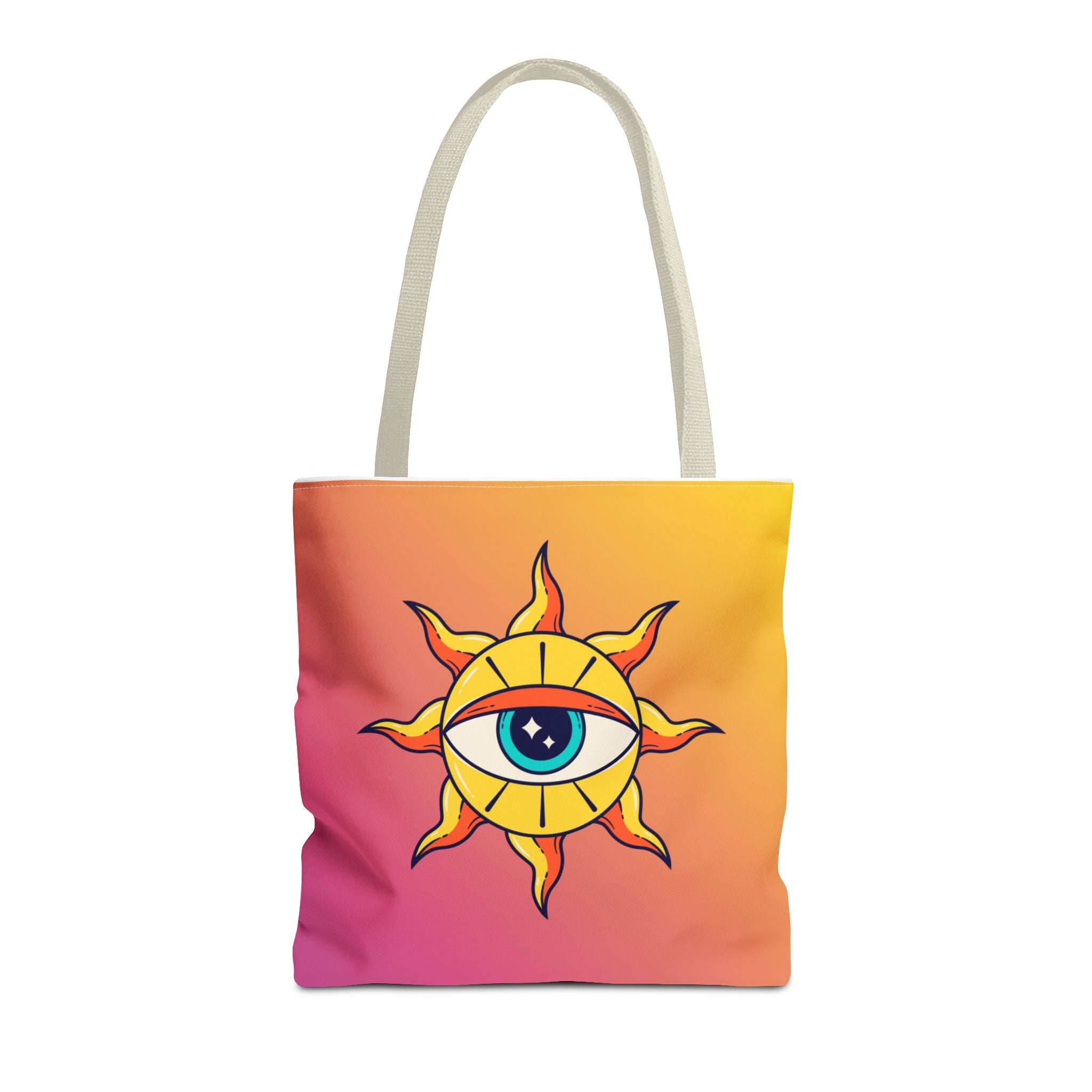 🌞👁️ 70s All-Seeing Eye Sun Design Tote Bag ✨🌿
