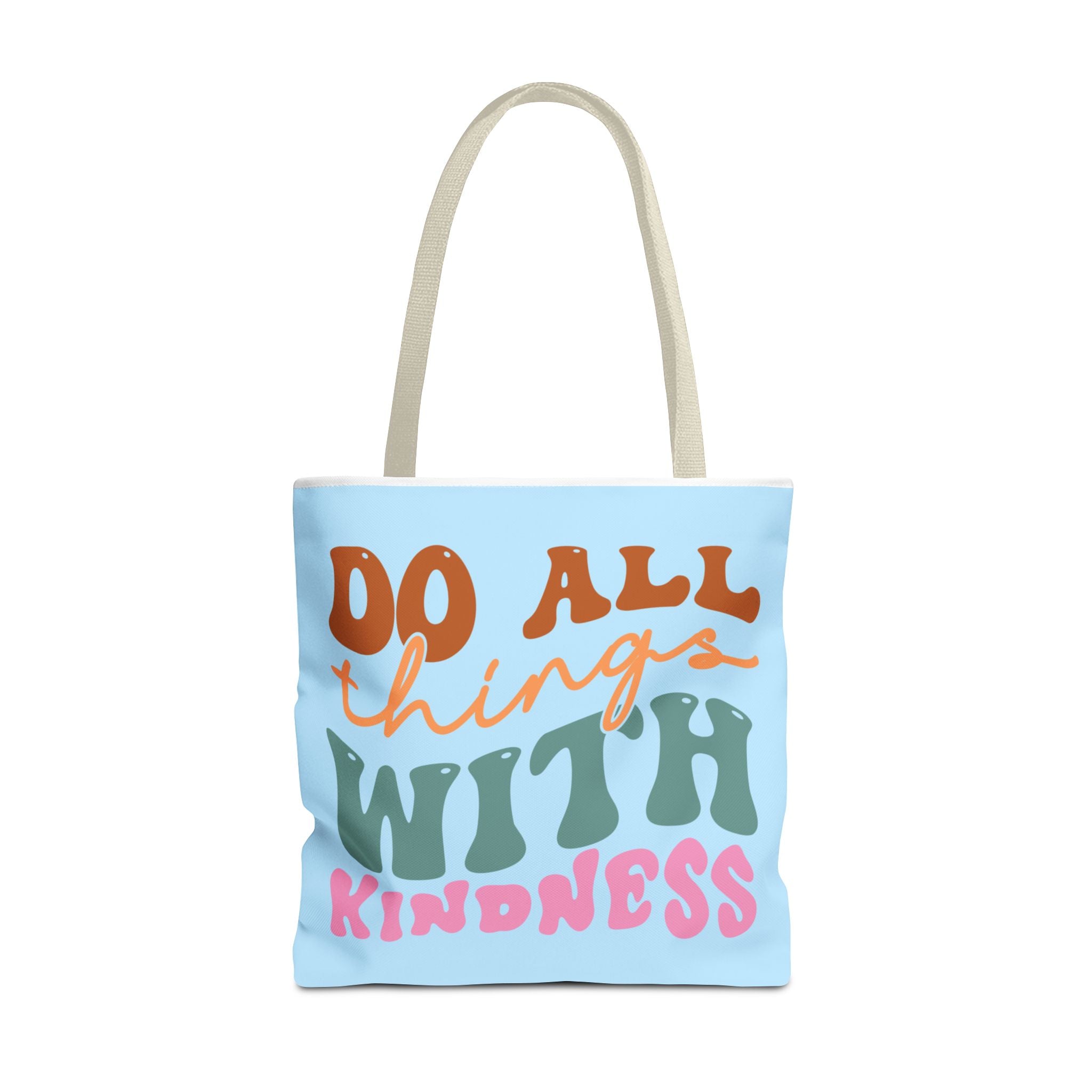🌸 60s “Do All Things With Kindness” Retro Tote Bag – Baby Blue