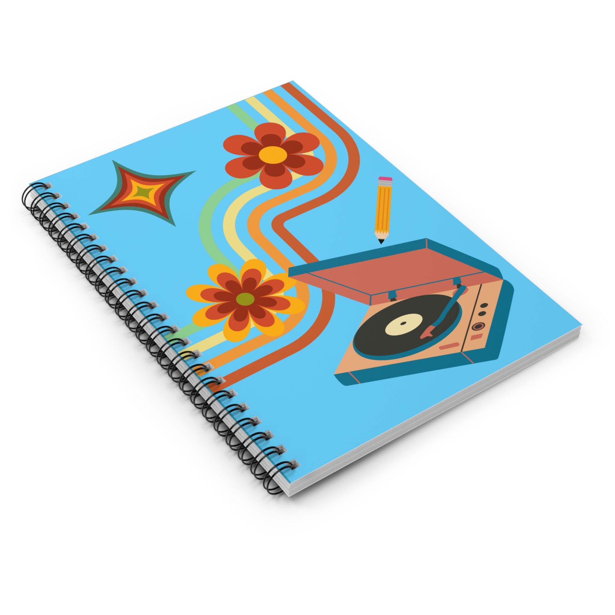 Retro Vibes Spiral Notebook | Music Lover Journal, Floral Design, Gift for Students, Stationery, Note Taking