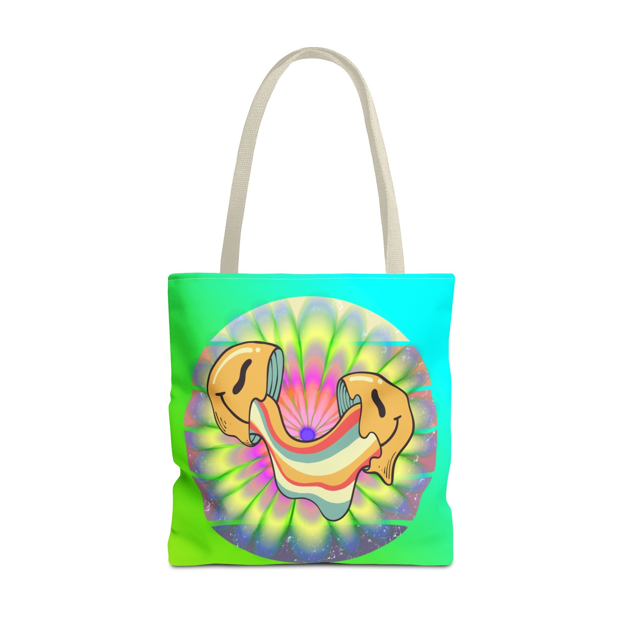 😊🌈 70s Trippy Psychedelic Smiley Tie-Dye Tote Bag ✨🍄