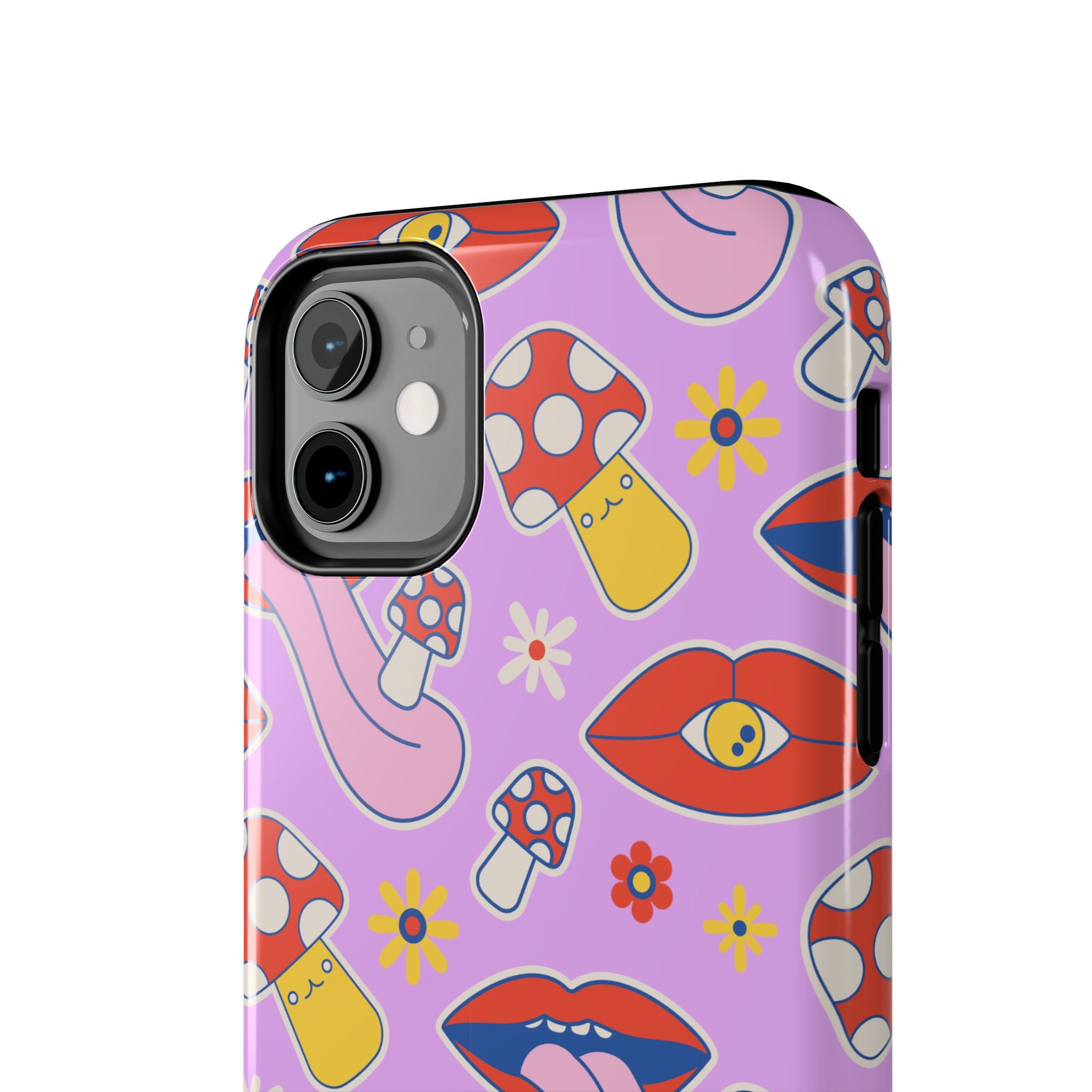 70s Lips Mushrooms Flower Power Purple Phone Case 💜🍄🌼