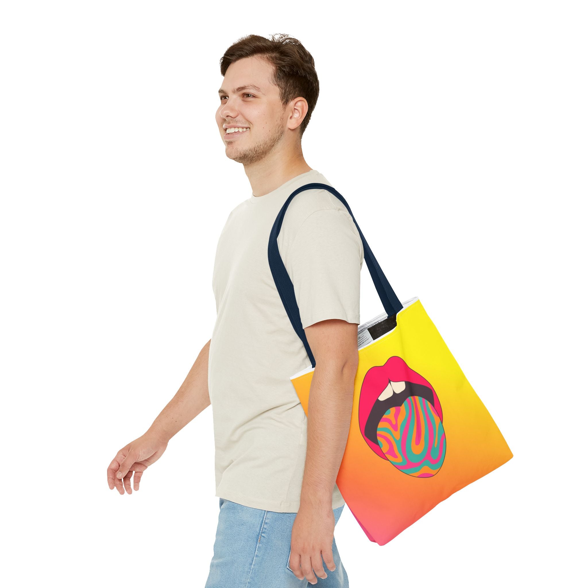 👄🌈 60s–70s Psychedelic Lips & Tongue Tote Bag ✨🍄