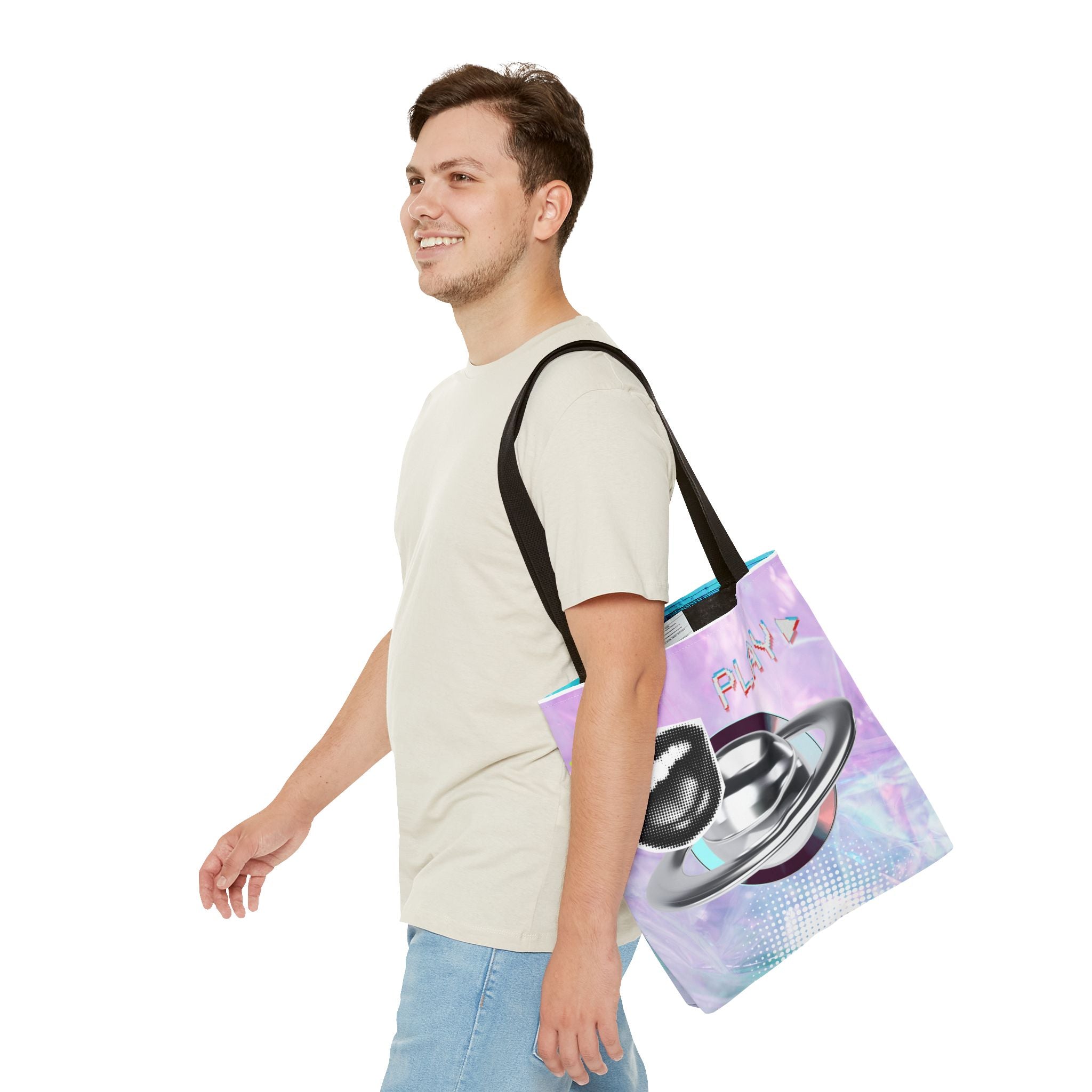 🪐💻 Y2K Saturn Start Button Tote Bag ✨🌈