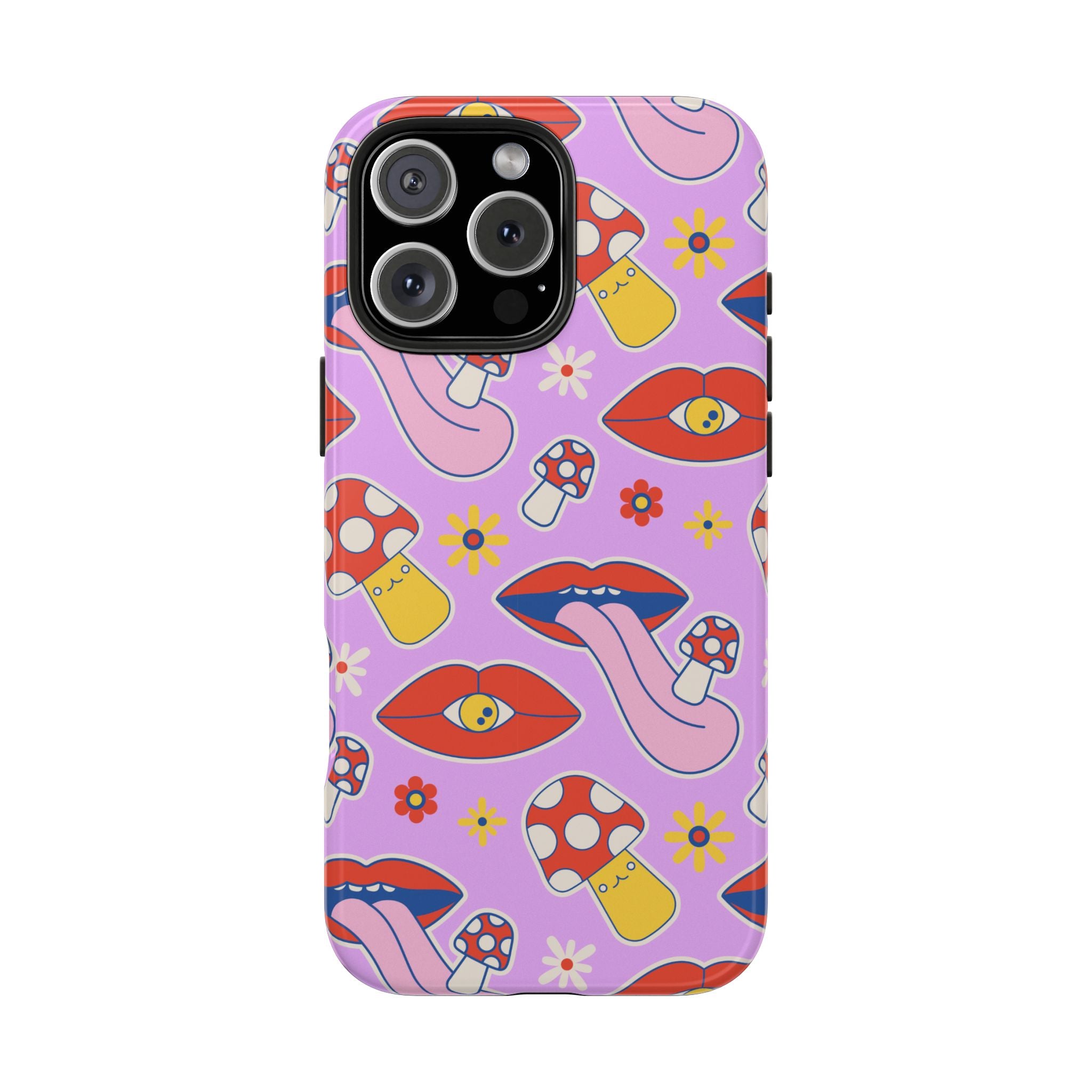 70s Lips Mushrooms Flower Power Purple Phone Case 💜🍄🌼