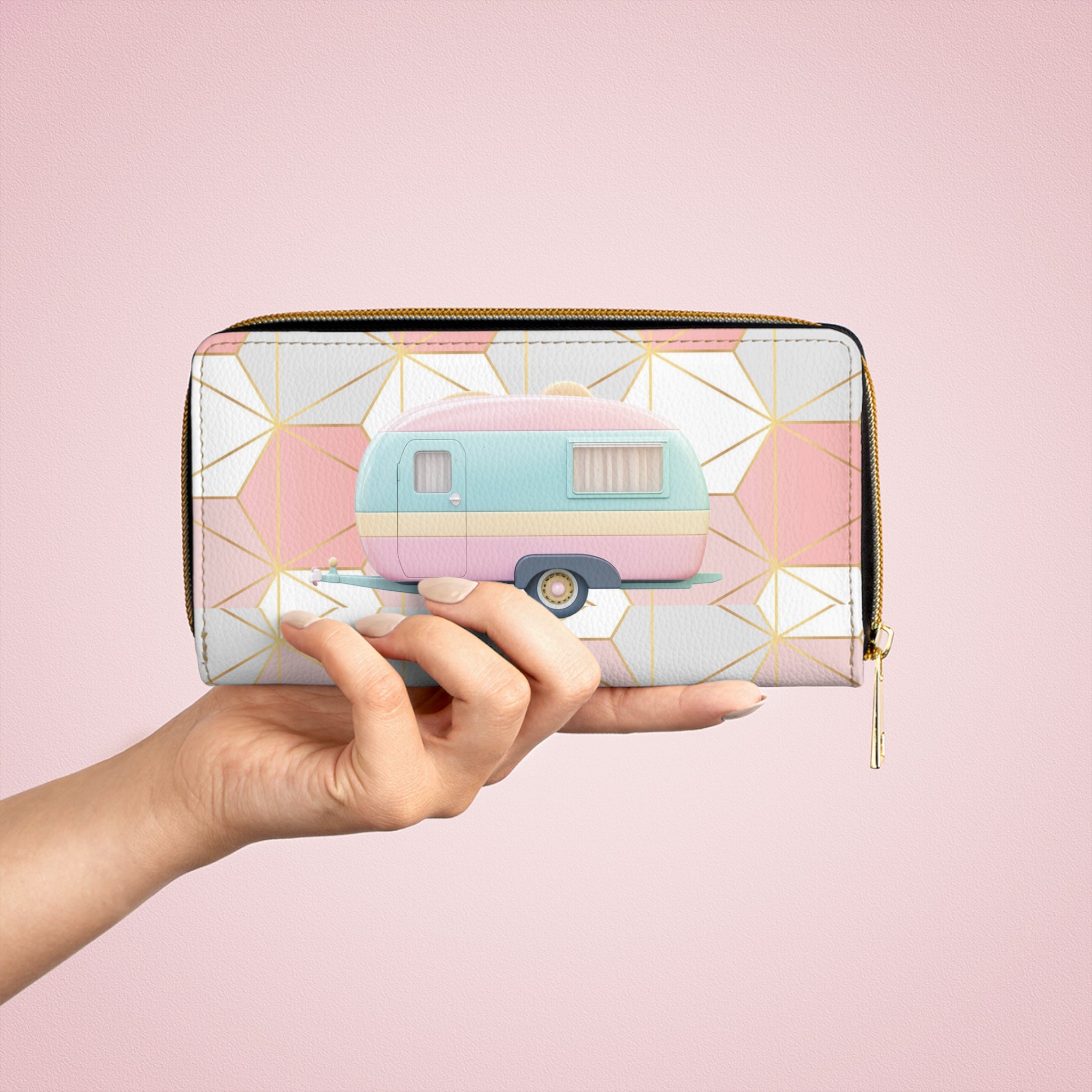 50s Pink & Rose Gold “Gone Camping” Wallet 🌸✨🏕️