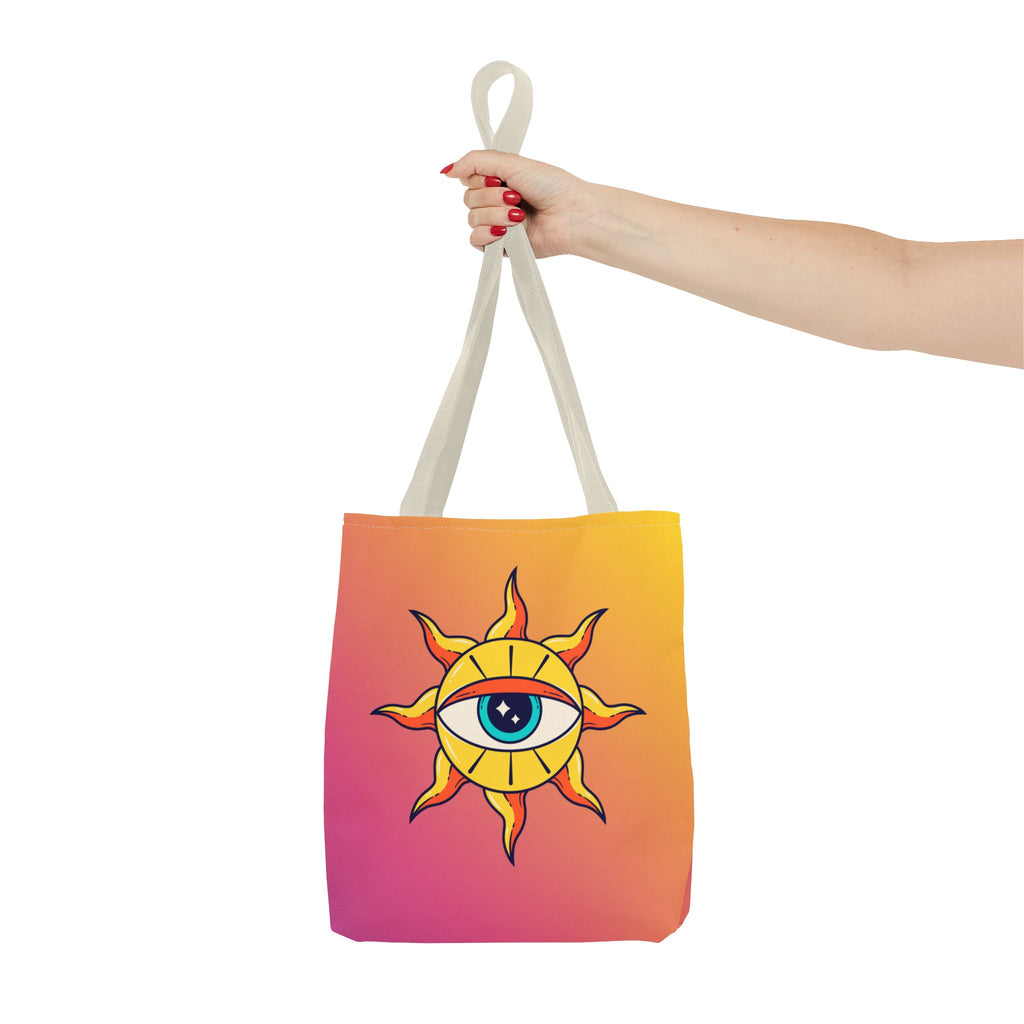 🌞👁️ 70s All-Seeing Eye Sun Design Tote Bag ✨🌿