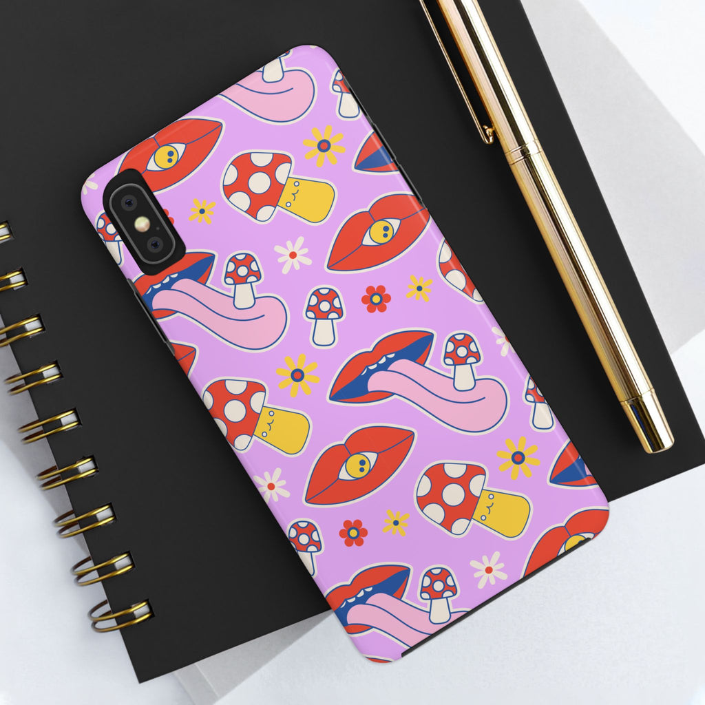 70s Lips Mushrooms Flower Power Purple Phone Case 💜🍄🌼