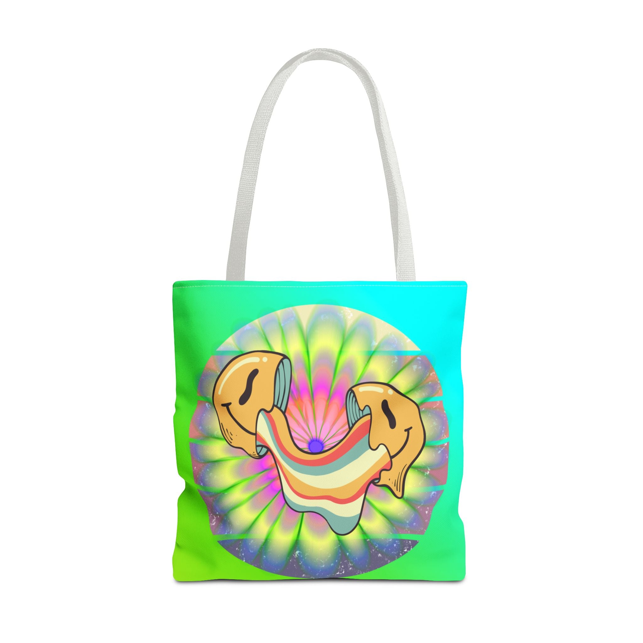 😊🌈 70s Trippy Psychedelic Smiley Tie-Dye Tote Bag ✨🍄