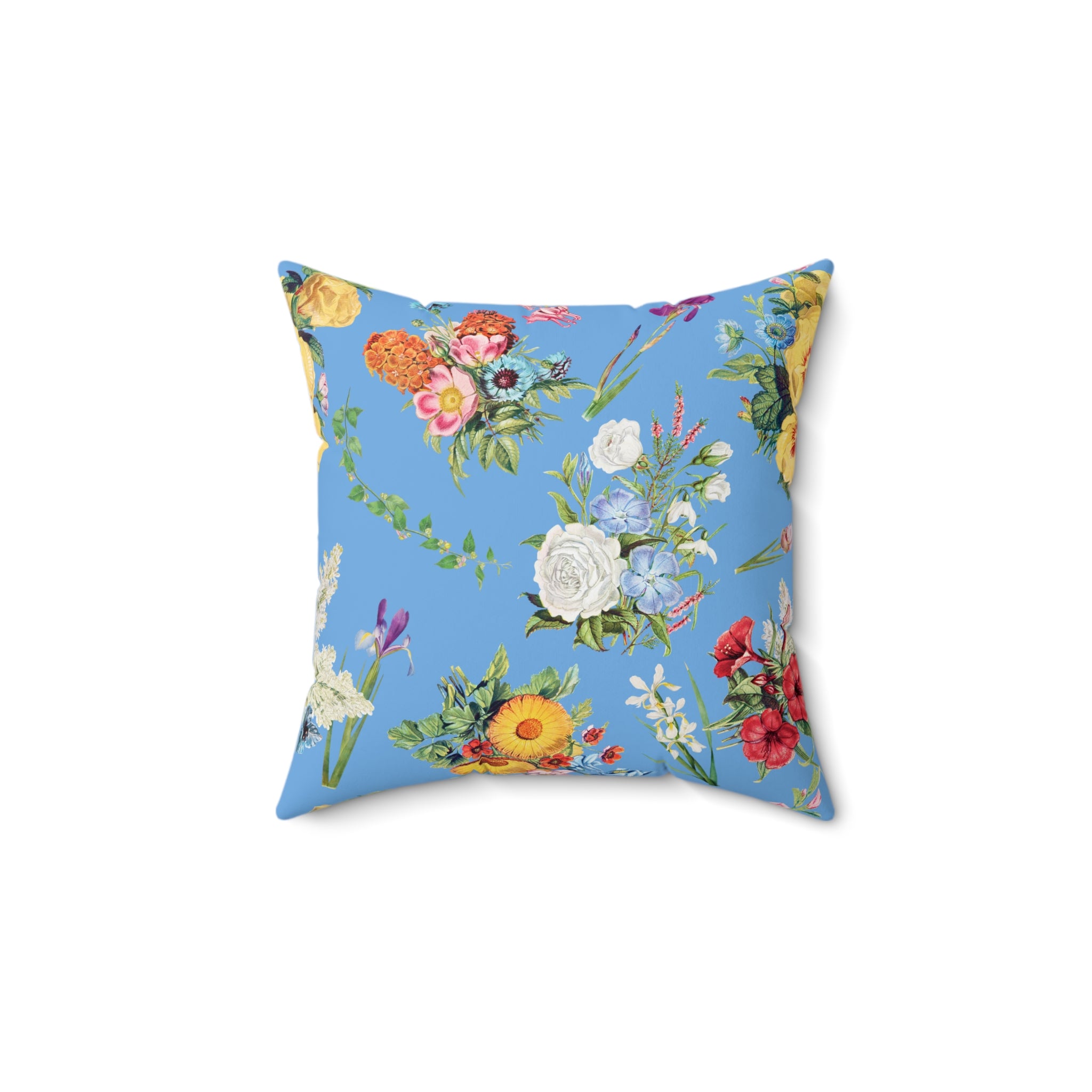 Light Blue Vintage Floral Throw Pillow 50s/60s