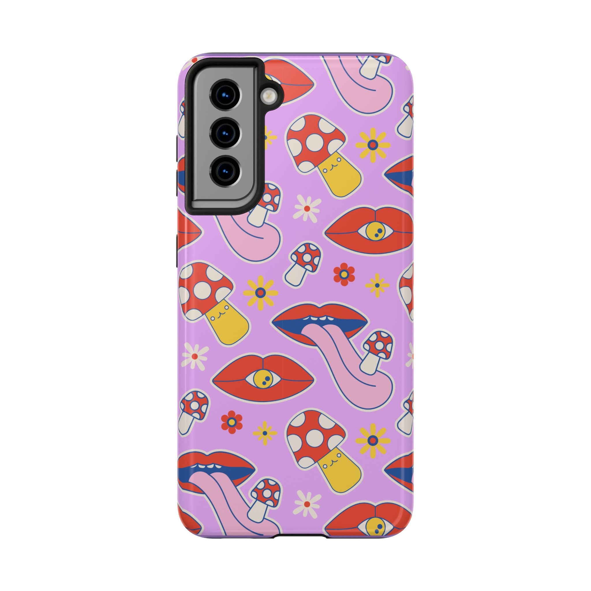 70s Lips Mushrooms Flower Power Purple Phone Case 💜🍄🌼