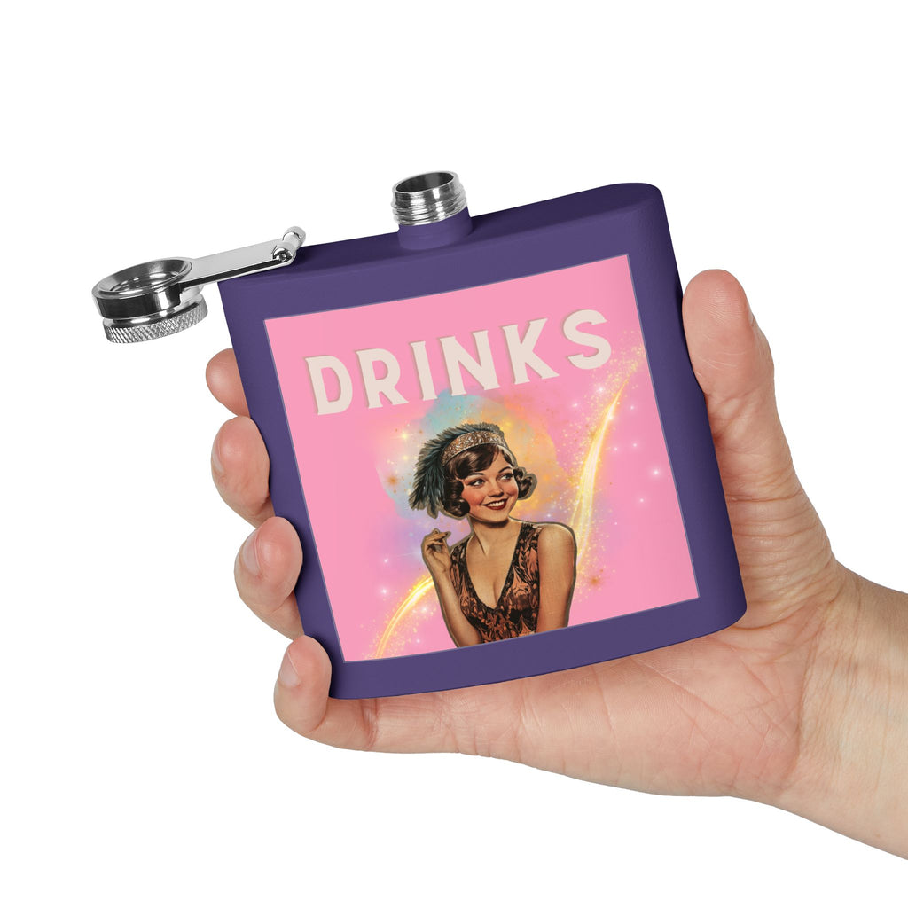 Drinks Pink Flapper Girl Flask
