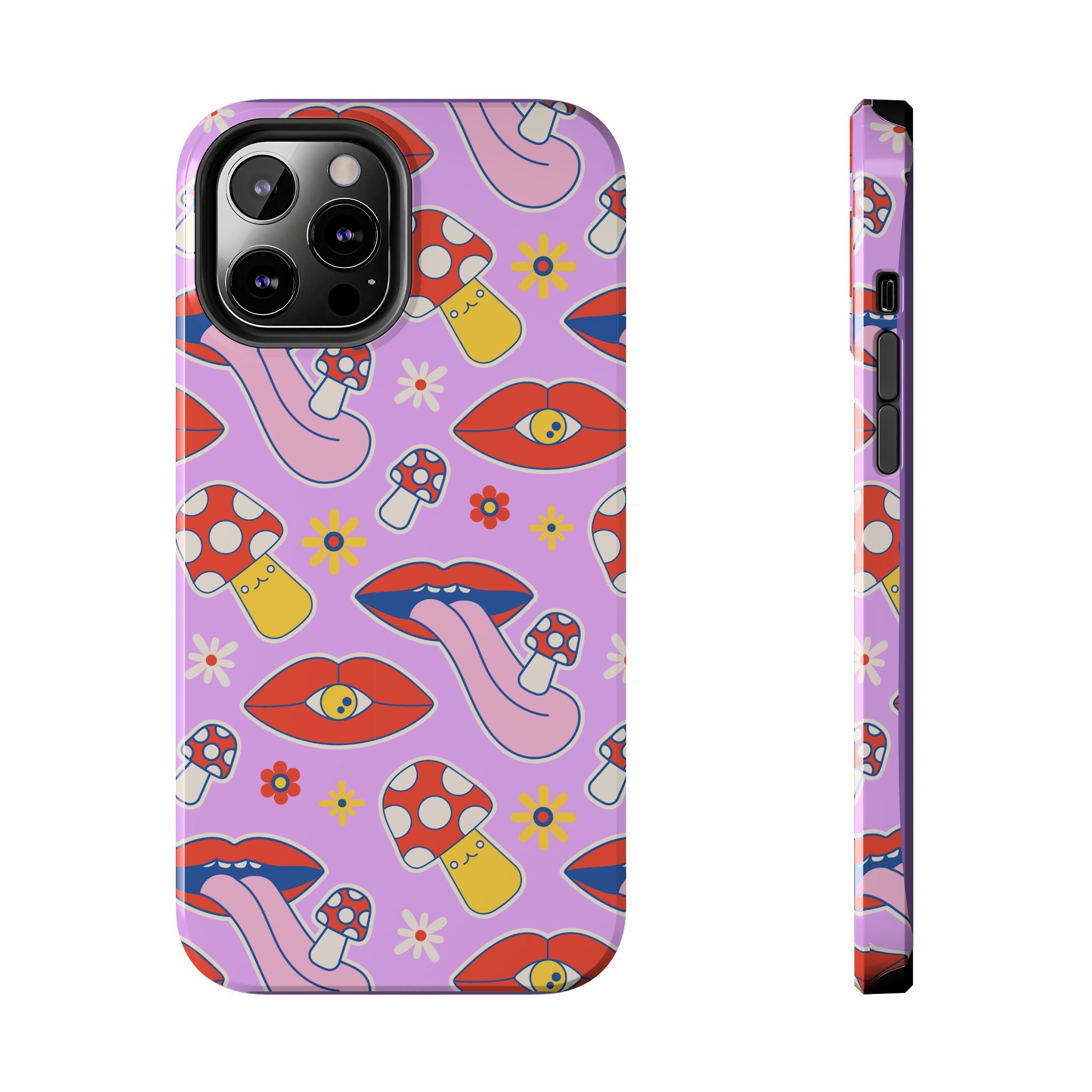 70s Lips Mushrooms Flower Power Purple Phone Case 💜🍄🌼