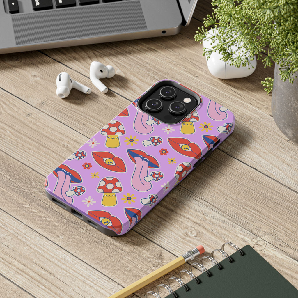 70s Lips Mushrooms Flower Power Purple Phone Case 💜🍄🌼