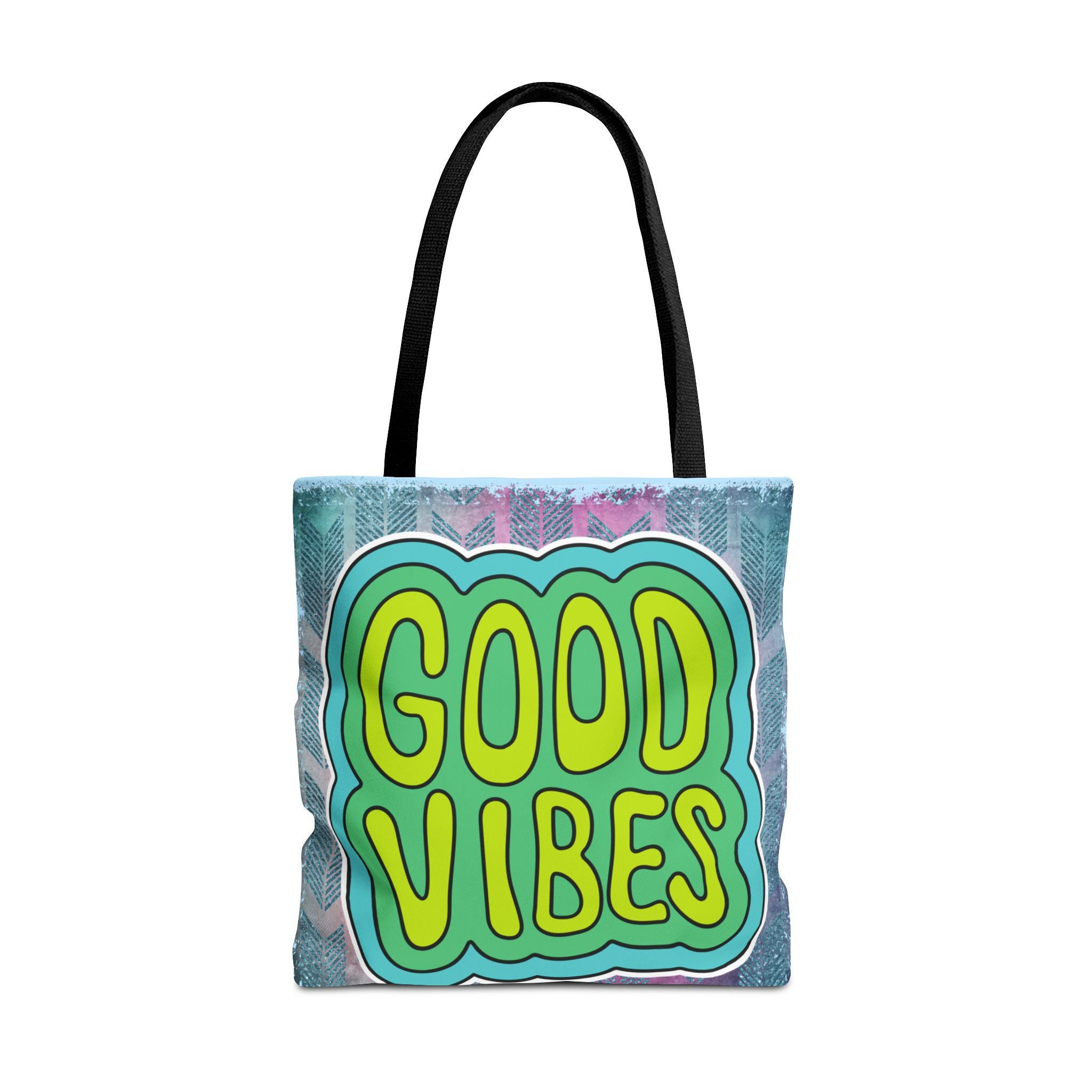 💚 70s Good Vibes Green & Blue Retro Throwback Tote Bag