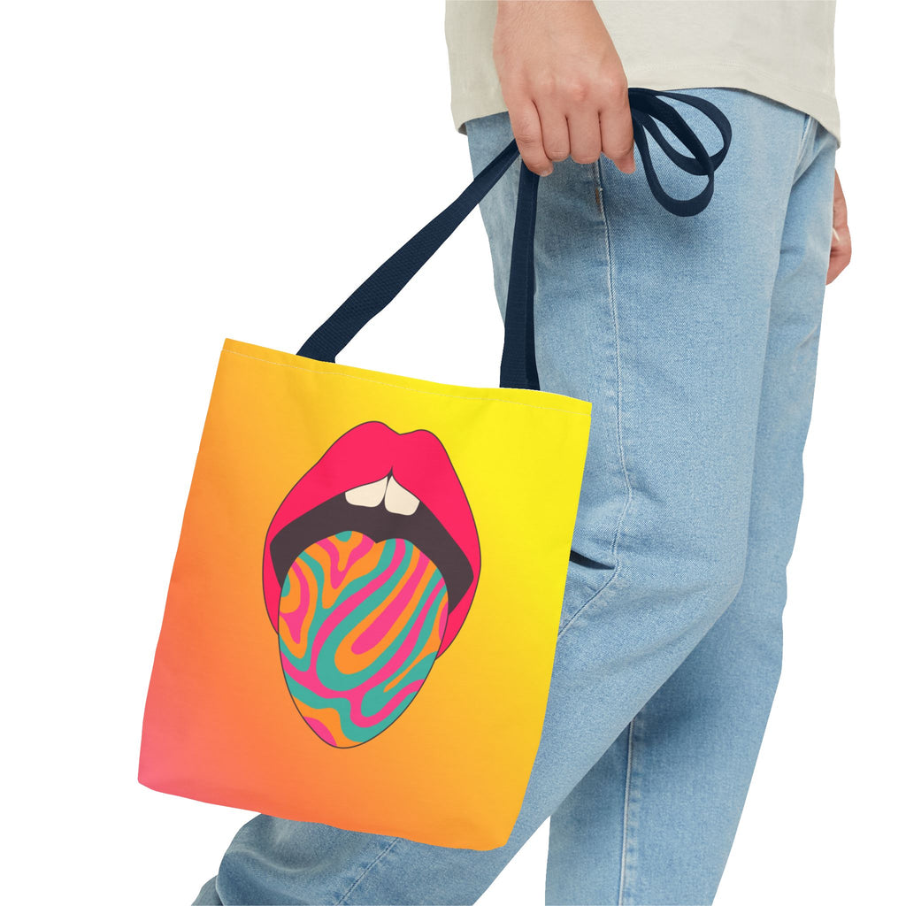 👄🌈 60s–70s Psychedelic Lips & Tongue Tote Bag ✨🍄