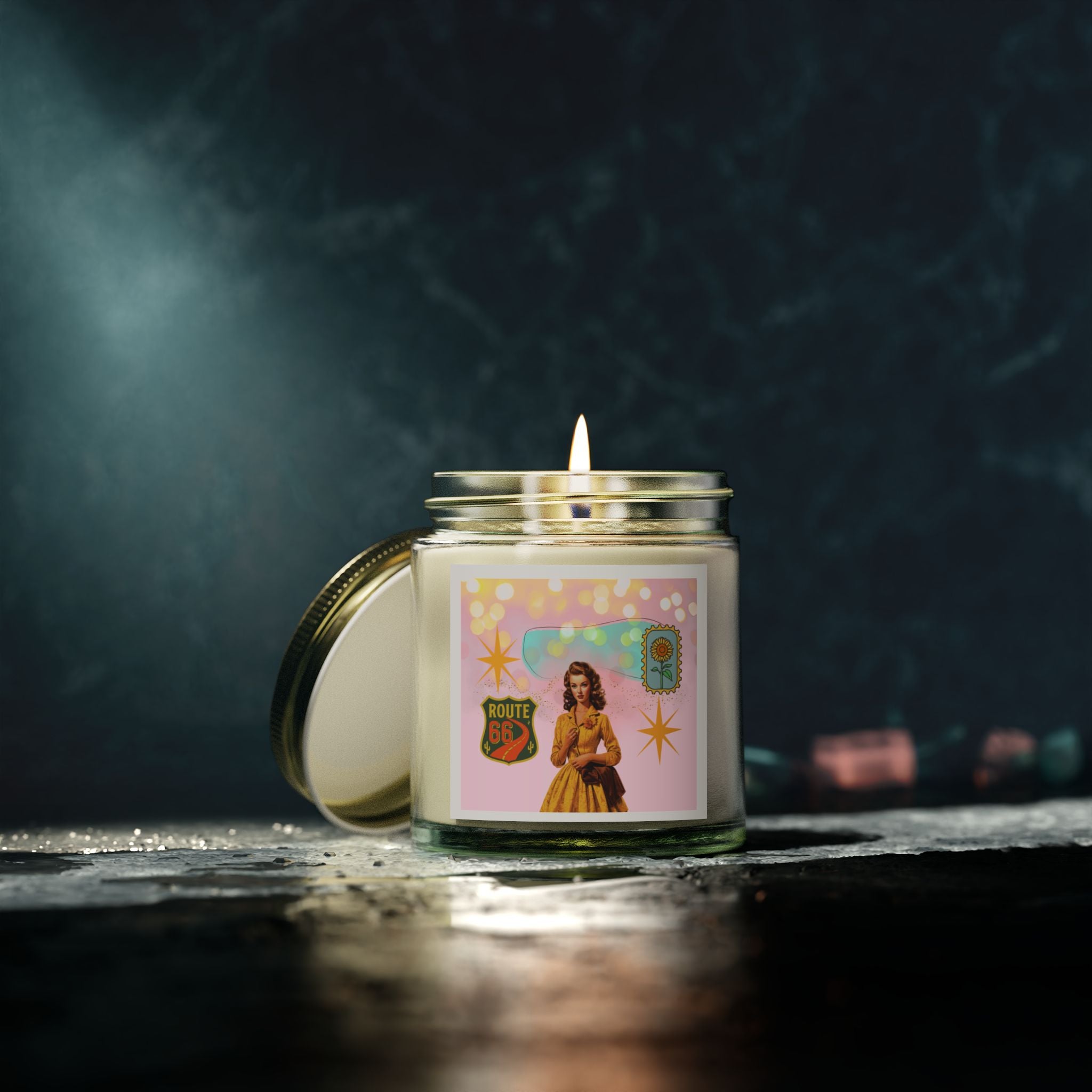 50s Route 66 Stamp Candle 🚗🕯️