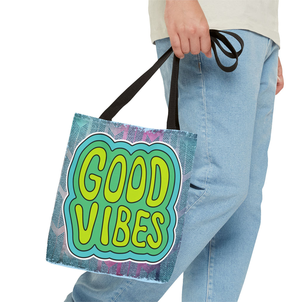 💚 70s Good Vibes Green & Blue Retro Throwback Tote Bag