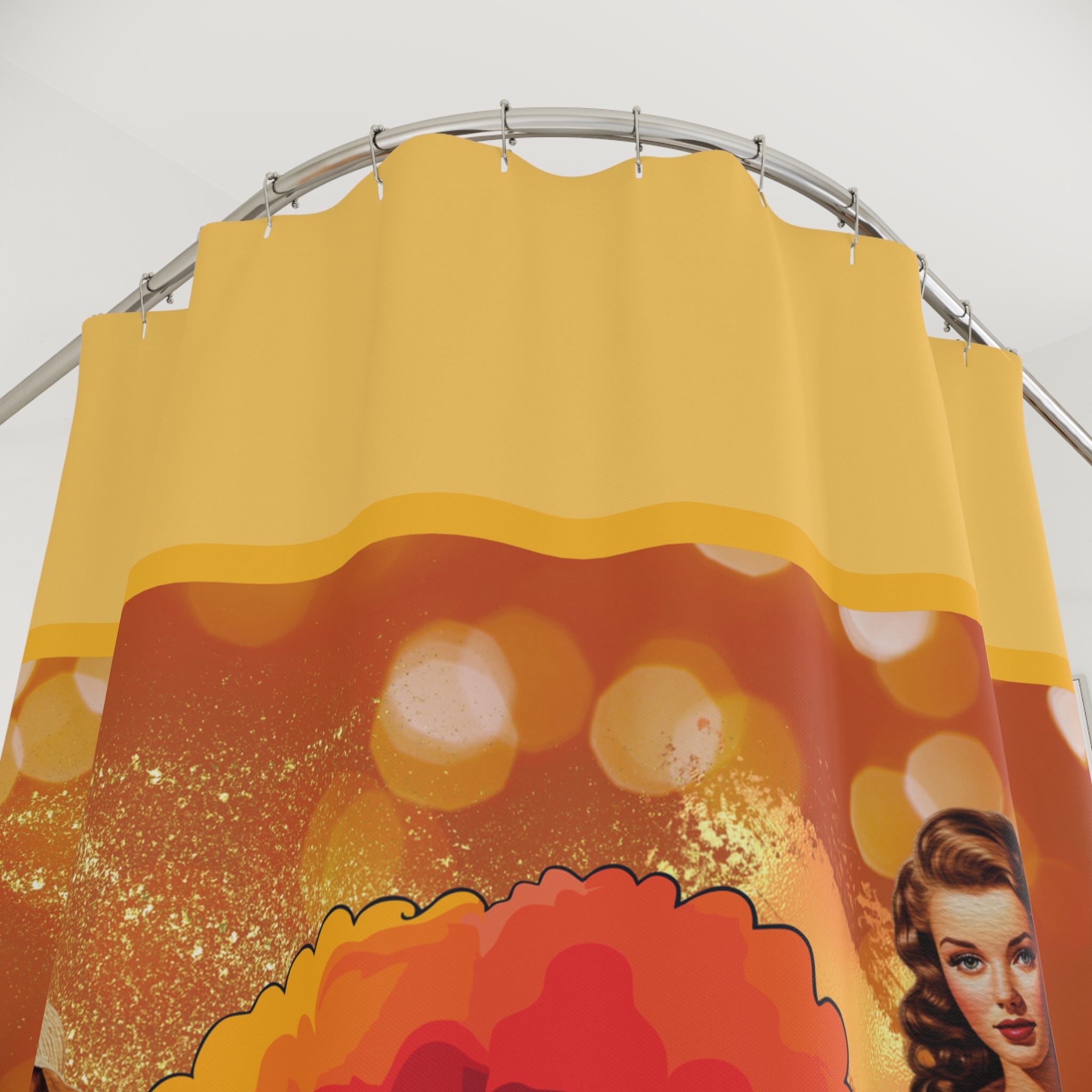 💛 Groovy Gold Retro Women Shower Curtain
