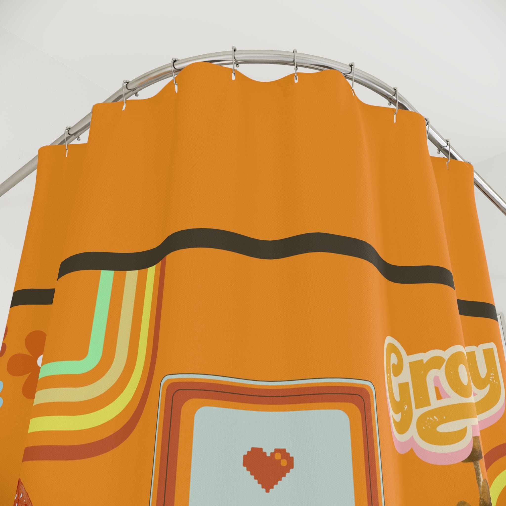 🍄🎶 70s Groovy Mushroom & Record Player Shower Curtain 🌈✨