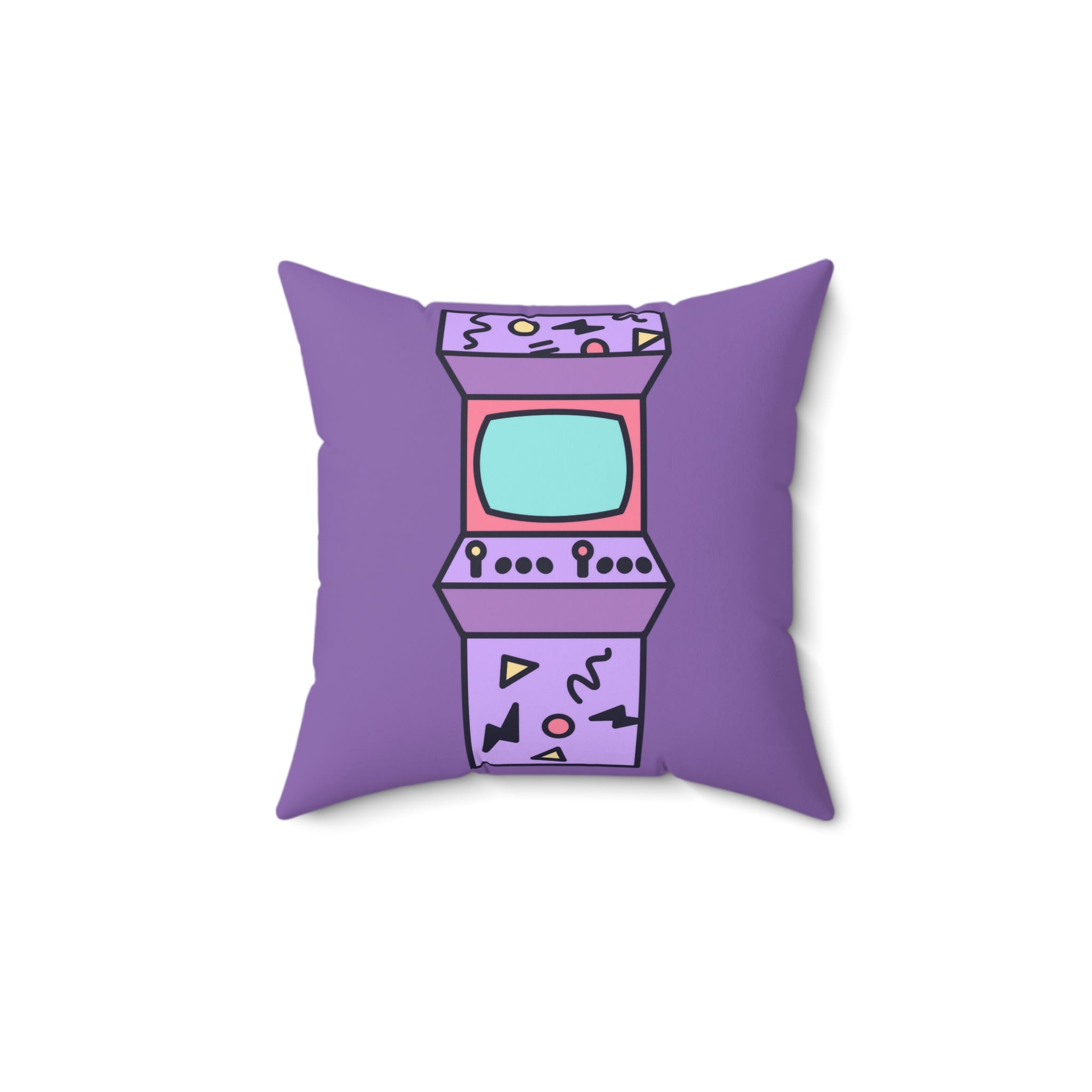 Square Pillow - Purple 80s Arcade Machine Retro Vibe Design